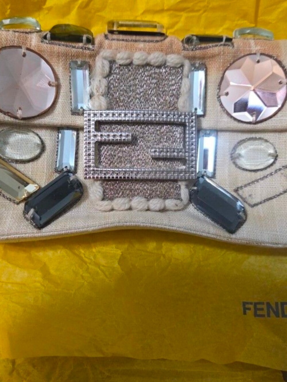 Very Rare Fendi baguette Vintage  2000s in canvas with large Swarovski crystal